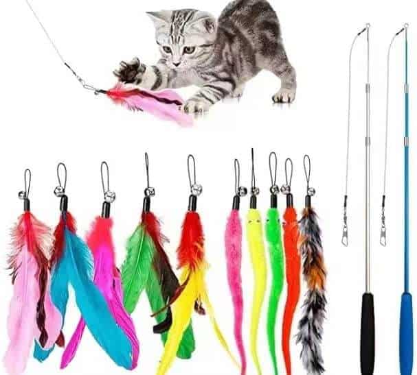 JIARON Cat Toys Feather Toy, 2PCS Retractable Cat Wand Toys