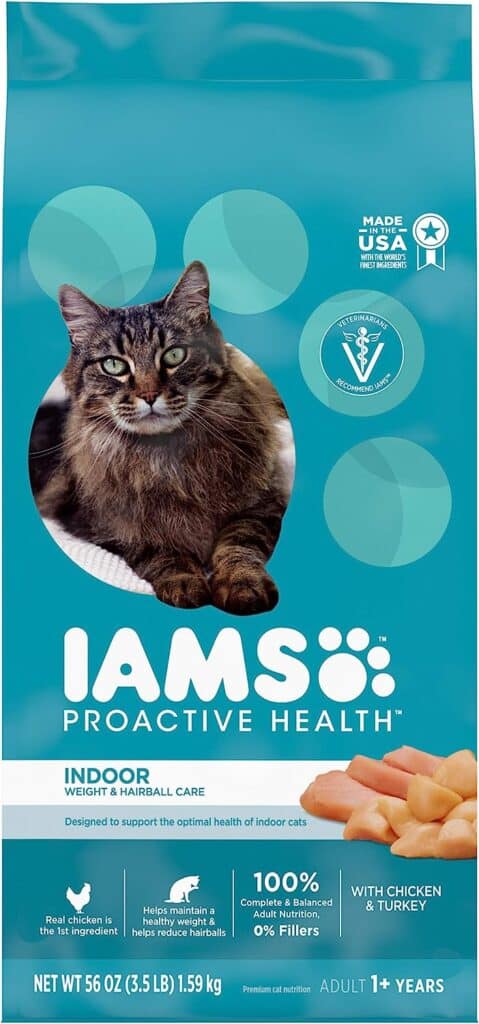 IAMS PROACTIVE HEALTH Adult Indoor Weight Control & Hairball Care Dry Cat Food with Chicken & Turkey Cat Kibble, 22 lb. Bag