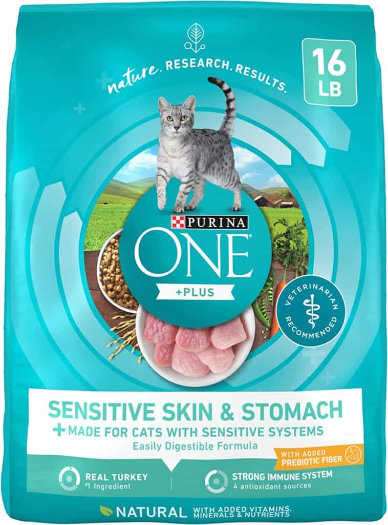 Purina ONE Sensitive Stomach, Sensitive Skin, Natural Dry Cat Food, +Plus Sensitive Skin and Stomach Formula - 16 lb. Bag